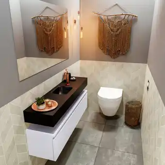 Sawiday MONDIAZ ANDOR Toiletmeubel 120x30x30cm met 1 kraangaten 1 lades cale mat Wastafel Lex midden Solid Surface Zwart aanbieding