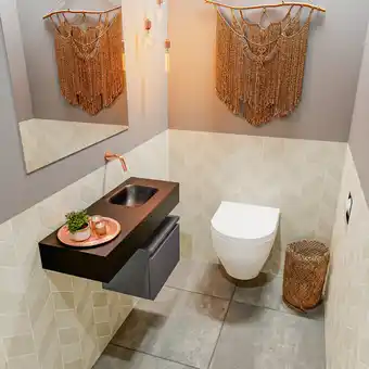 Sawiday MONDIAZ ANDOR Toiletmeubel 80x30x30cm met 0 kraangaten 1 lades dark grey mat Wastafel Lex rechts Solid Surface Zwart aanbieding
