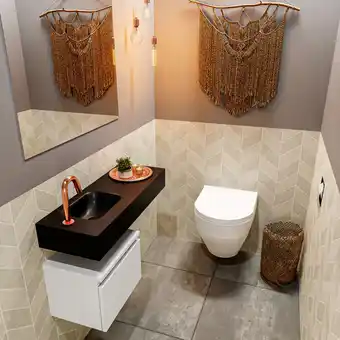 Sawiday MONDIAZ ANDOR Toiletmeubel 80x30x30cm met 1 kraangaten 1 lades talc mat Wastafel Lex links Solid Surface Zwart aanbieding