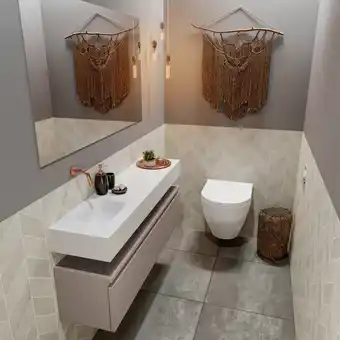Sawiday MONDIAZ ANDOR Toiletmeubel 120x30x30cm met 0 kraangaten 1 lades smoke mat Wastafel Lex links Solid Surface Wit aanbieding