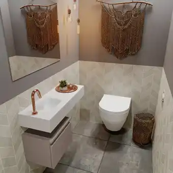 Sawiday MONDIAZ ANDOR Toiletmeubel 80x30x30cm met 1 kraangaten 1 lades smoke mat Wastafel Lex links Solid Surface Wit aanbieding