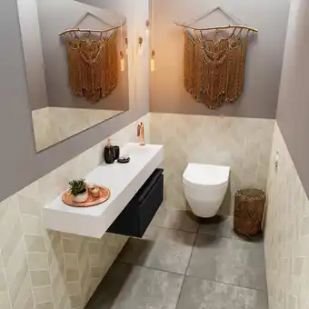 Sawiday MONDIAZ ANDOR Toiletmeubel 120x30x30cm met 1 kraangaten 1 lades urban mat Wastafel Lex rechts Solid Surface Wit aanbieding