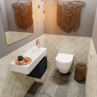 Sawiday MONDIAZ ANDOR Toiletmeubel 80x30x30cm met 1 kraangaten 1 lades urban mat Wastafel Lex rechts Solid Surface Wit aanbieding