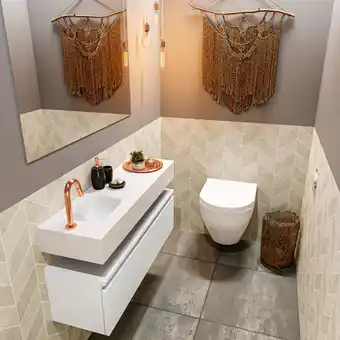 Sawiday MONDIAZ ANDOR Toiletmeubel 100x30x30cm met 1 kraangaten 1 lades talc mat Wastafel Lex links Solid Surface Wit aanbieding