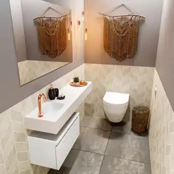 MONDIAZ ANDOR Toiletmeubel 120x30x30cm met 1 kraangaten 1 lades talc mat Wastafel Lex links Solid Surface Wit