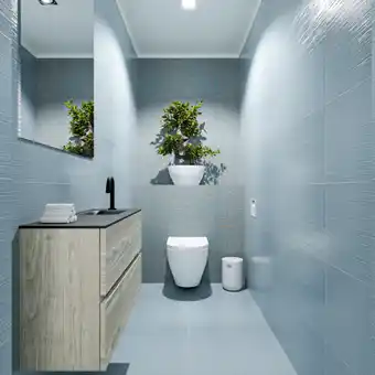 MONDIAZ ADA Toiletmeubel 80x30x50cm met 1 kraangaten 2 lades light brown grey mat Wastafel Lex rechts Solid Surface Zwart