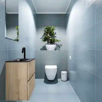 Sawiday MONDIAZ ADA Toiletmeubel 40x30x50cm met 1 kraangaten 2 lades washed oak mat Wastafel Lex links Solid Surface Zwart aanbieding
