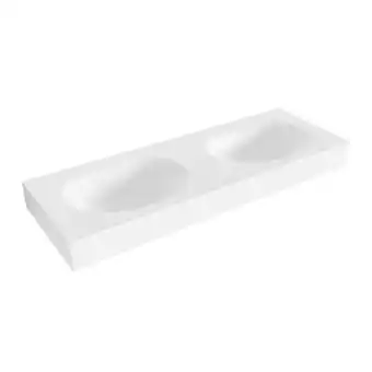 Sawiday Mondiaz MOON Talc vrijhangende solid surface wastafel 130cm dubbel rand 12cm aanbieding