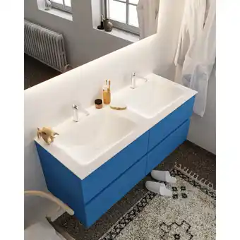 Sawiday MONDIAZ VICA 120cm badmeubel jeans 4 lades wastafel cloud dubbel met 2 kraangaten aanbieding