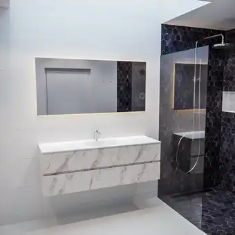 Sawiday MONDIAZ VICA 150cm badmeubel carrara marmer 2 lades wastafel moon midden met 1 kraangat aanbieding