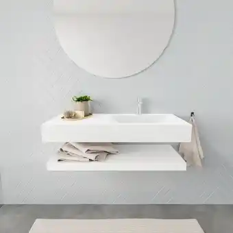 Sawiday MONDIAZ ALAN 100cm badmeubel solid surface planchet talc Vrijhangende wastafel cloud rechts 1 kraangat kleur talc aanbieding