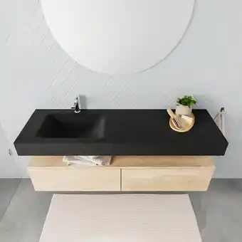 Sawiday MONDIAZ ALAN 150cm badmeubel onderkast washed oak 2 lades Vrijhangende wastafel cloud links 1 kraangat kleur urban aanbieding