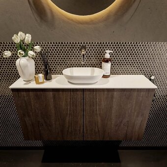 Sawiday Mondiaz Fowy toiletmeubel 100x50x23cm dark brown mat 0 kraangaten wasbak: midden 2 deuren solid surface met blad Melamine kle aanbieding