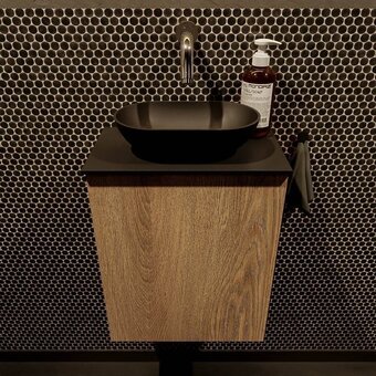 Sawiday Mondiaz Fowy toiletmeubel 40x50x23cm washed oak mat 0 kraangaten wasbak: midden 1 deur solid surface met blad Melamine kleur aanbieding