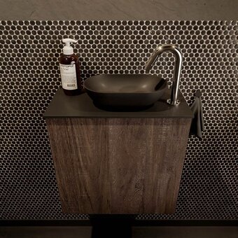 Sawiday Mondiaz Fowy toiletmeubel 50x50x23cm dark brown mat 1 kraangat wasbak: rechts 1 deur solid surface met blad Melamine kleur wa aanbieding