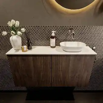 Sawiday Mondiaz Fowy toiletmeubel 100x50x23cm dark brown mat 0 kraangaten wasbak: rechts 2 deuren solid surface met blad Melamine kle aanbieding