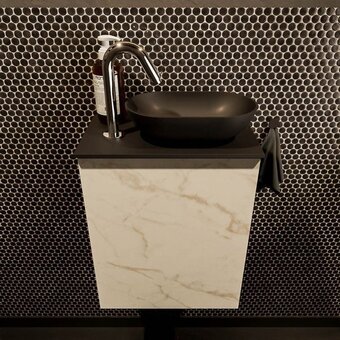 Sawiday Mondiaz Fowy toiletmeubel 40x50x23cm Carrara mat 1 kraangat wasbak: rechts 1 deur solid surface met blad Melamine kleur wasba aanbieding