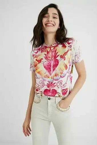 T-shirt met korte mouwen en hart - WHITE - S