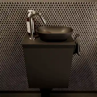 Sawiday Mondiaz Fowy toiletmeubel 40x50x23cm urban mat 1 kraangat wasbak: rechts 1 deur solid surface met blad MDF kleur wasbak: zwar aanbieding