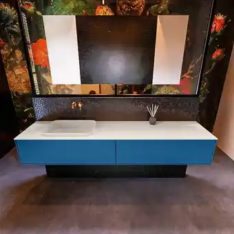 Sawiday MONDIAZ ERIN 200cm badmeubelset onderkast kleur Jeans met 2 lades Wastafel RIDGE links zonder kraangaten kleur Linen aanbieding