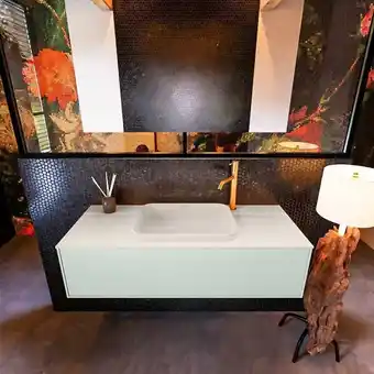 Sawiday MONDIAZ ERIN 120cm badmeubelset onderkast kleur Greey met 1 lade Wastafel RIDGE midden 1 kraangat kleur Linen aanbieding