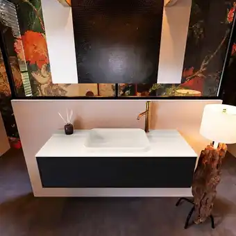 Sawiday MONDIAZ ERIN 120cm badmeubelset onderkast kleur Urban met 1 lade Wastafel RIDGE midden 1 kraangat kleur Linen aanbieding