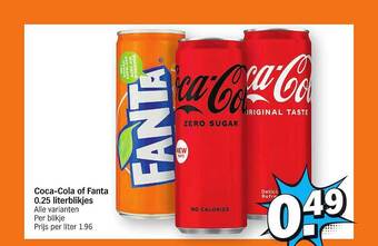 Albert Heijn Coca-cola Of Fanta 0.25 Literblikjes aanbieding