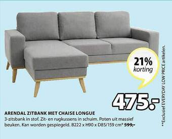 Jysk Arendal Zitbank Met Chaise Longue aanbieding