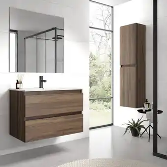 Adema Chaci badmeubelset 80x46x57cm met 2 lades greeploos met spiegel 1 keramische wasbak 1 kraangat Noten