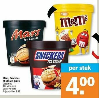 Albert Heijn Mars, snickers of m+m`s pints aanbieding