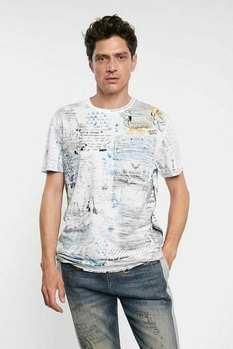 Desigual Katoenen T-shirt met binnenstebuiten effect - WHITE - XXL aanbieding