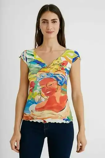 Desigual Fijngeribd slim fit T-shirt - MATERIAL FINISHES - S aanbieding