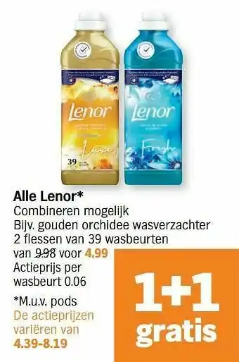 Albert Heijn Lenor gouden orchidee wasverzachter aanbieding