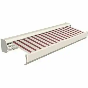 Brico Domasol zonnetent elektrisch met afstandsbediening ’Factor 30-A’ rood/witte smalle strepen 550 x 300 cm aanbieding