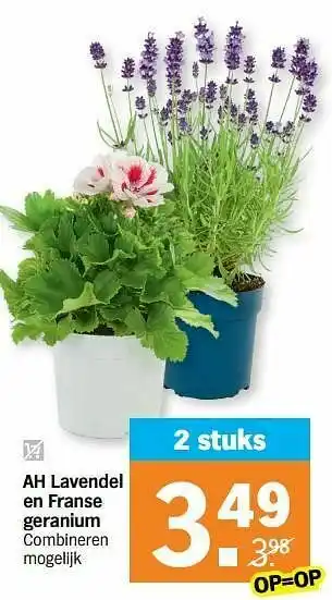 Albert Heijn Ah lavendel en franse geranium aanbieding