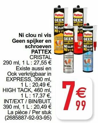 Ni clou ni vis geen spijker en schroeven pattex cristal