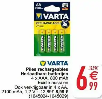 Piles rechargeables herlaadbare batterijen