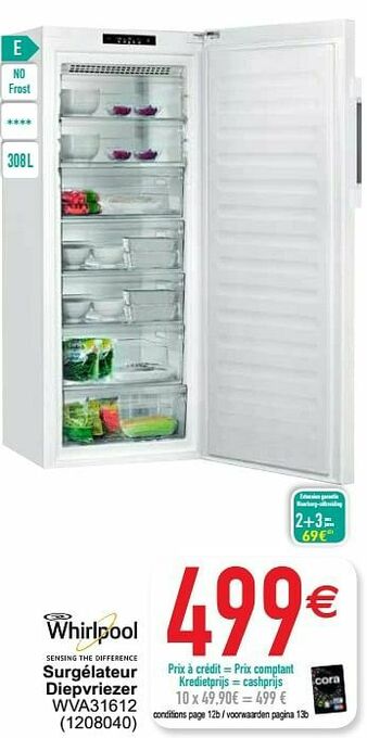 Cora Whirlpool surgélateur diepvriezer wva31612 aanbieding
