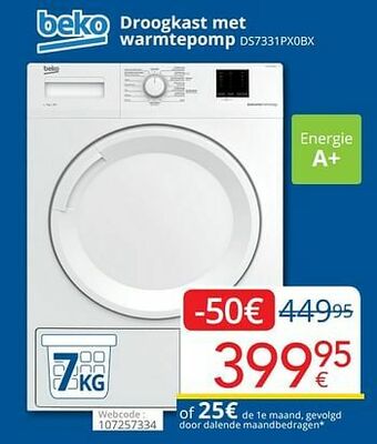 Eldi Beko droogkast met warmtepomp ds7331px0bx aanbieding