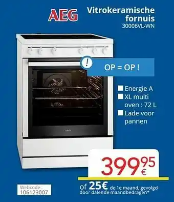 Eldi Aeg vitrokeramische fornuis 30006vl-wn aanbieding