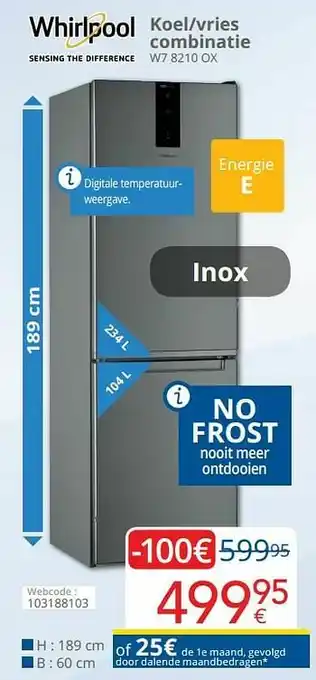 Whirlpool koel-vries combina w7 8210 ox