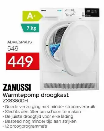Selexion Zanussi warmtepomp droogkast zx8380dh aanbieding