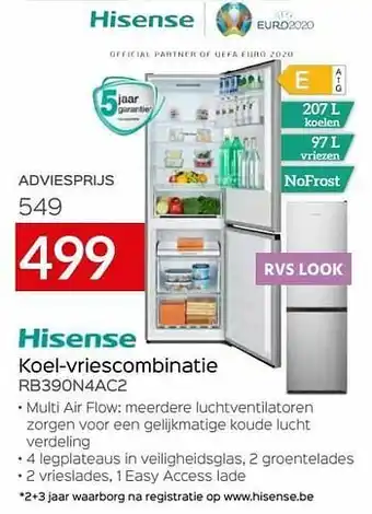 Hisense koel-vriescombinatie rb390n4ac2