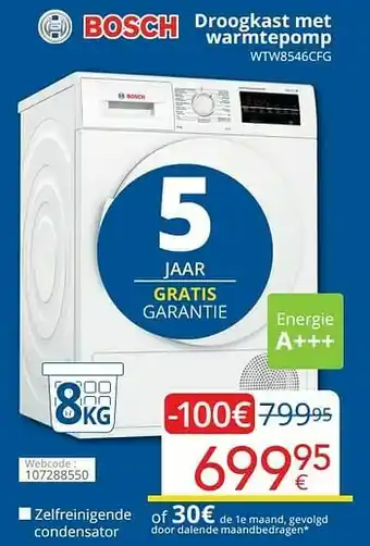 Eldi Bosch droogkast met warmtepomp wtw8546cfg aanbieding