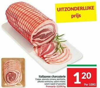 Intermarché Italiaanse charcuterie coppa spianata romana porchetta pikante ventricina salami milano salami napoli of pancetta aanbieding