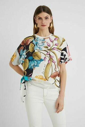 Desigual Oversized blouse met knoop aan de zijkant - BLUE - L aanbieding