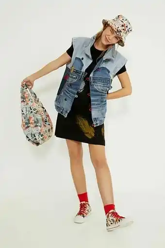 Desigual Iconic denim jack met Mickey Mouse - Rood - RED - XS aanbieding