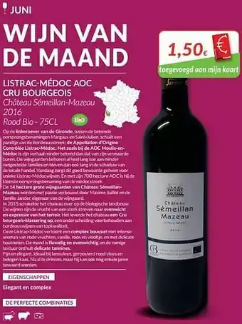 Listrac-médoc aoc cru bourgeois château sémeillan-mazeau 2016 rood bio