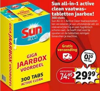 Kruidvat Sun all-in-1 active clean vaatwastabletten jaarbox aanbieding