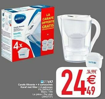 Carafe filtrante + 4 cartouches karaf met filter + 4 patronen fill+enjoy